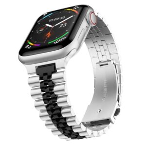 Stainless Steel Link Bracelet Band - The Perth in Silver and Black Large - Compatible with Apple Watch Size 42mm to 45mm