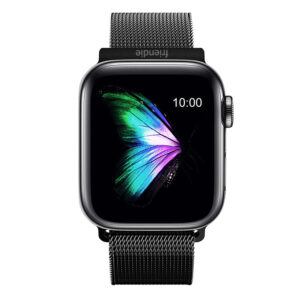 Stainless Steel Link Woven Mesh Infinite Loop Band - The Melbourne in Black Large - Compatible with Apple Watch Size 42mm to 45mm