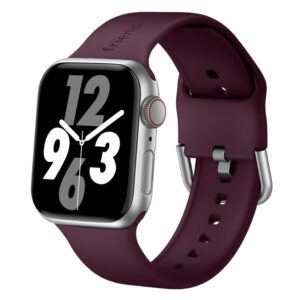 Silicone Band in Burgundy with Silver Modern Buckle - The Byron Large - Compatible with Apple Watch Size 42mm to 45mm